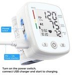 Blood Pressure Monitor Adjustable Wrist Cuff Digital Rechargeable Machine for Home Use with Voice Function, 2 x 90 Readings, Carrying Case, White