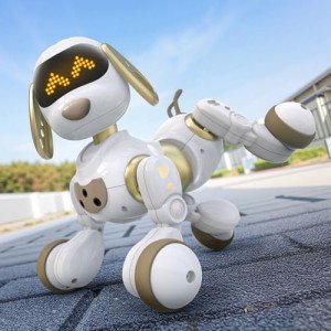 Ruko 18011 Remote Control Robot Dog Toy, Programmable Smart Interactive Pet Puppy with LED Eyes, Sound and Touch Intelligent Robotic Dogs, Ideal Gift for Boys & Girls Age 3 4 5 6 7 8 9, Gold