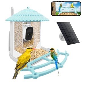 Hydroserenity Smart Bird Feeder Camera 2.5K with AI Identification, Wireless Outdoor Night Vision, Auto-Record Real-Time Alerts, for Bird Enthusiasts (Light Blue)