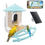 Hydroserenity Smart Bird Feeder Camera 2.5K with AI Identification, Wireless Outdoor Night Vision, Auto-Record Real-Time Alerts, for Bird Enthusiasts (Light Blue)