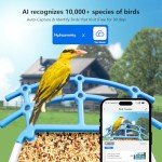 Hydroserenity Smart Bird Feeder Camera 2.5K with AI Identification, Wireless Outdoor Night Vision, Auto-Record Real-Time Alerts, for Bird Enthusiasts (Light Blue)