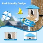 Hydroserenity Smart Bird Feeder Camera 2.5K with AI Identification, Wireless Outdoor Night Vision, Auto-Record Real-Time Alerts, for Bird Enthusiasts (Light Blue)
