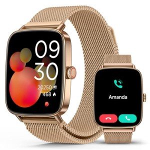 2025 Smart Watches for Women, 1.85" AI Voice Smartwatch, 24/7 Heart Rate Monitor, Stress/SpO2/Sleep Tracker, IP68 Waterproof, Weather, 100+ Sports Fitness Tracker for Android iOS Glod Metal