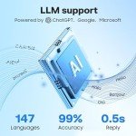 AI Translation Earbuds Real Time Powered by ChatGPT,LCD Touch Screen OWS Translator for 147 Languages & Accents,Audifonos Traductores Inglés Español,Translation Device, Ideal for Travel/Business,Black