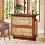 Farmhouse Rattan Bar Table with Stemware Racks