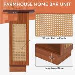 Farmhouse Rattan Bar Table with Stemware Racks
