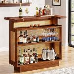 Farmhouse Rattan Bar Table with Stemware Racks
