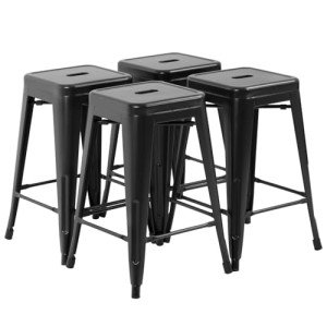Set of 4 Black Metal Bar Stools 24