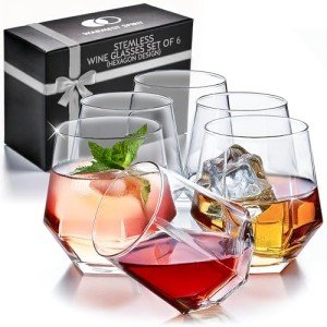 Set of 6 Hexagon Stemless Wine Glasses