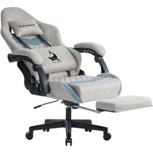 Blue Whale Gaming Chair with Lumbar Support and Footrest