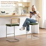 Boho Rattan Bar Stools Set of 2, Green