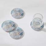 Set of 6 Blue Marble Coasters with Holder