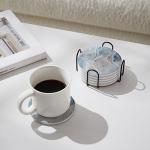 Set of 6 Blue Marble Coasters with Holder