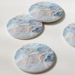 Set of 6 Blue Marble Coasters with Holder