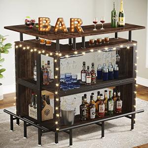 L-Shaped Rustic Home Bar with Stemware Racks