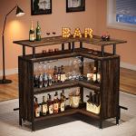 L-Shaped Rustic Home Bar with Stemware Racks