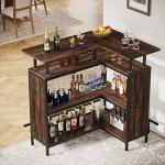 L-Shaped Rustic Home Bar with Stemware Racks