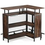 L-Shaped Rustic Home Bar with Stemware Racks