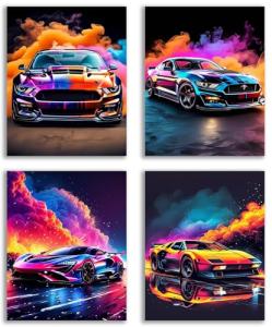 Colorful Supercar Canvas Wall Art Set of 4
