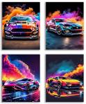 Colorful Supercar Canvas Wall Art Set of 4