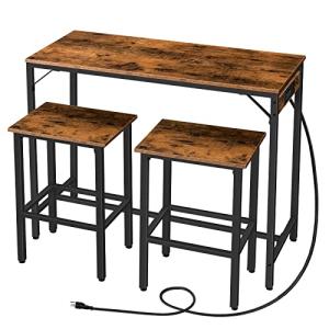 Bar Table and Chairs Set with Power Outlet