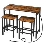 Bar Table and Chairs Set with Power Outlet