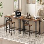 63-Inch Rustic Narrow Pub Table with Metal Frame