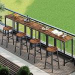 63-Inch Rustic Narrow Pub Table with Metal Frame