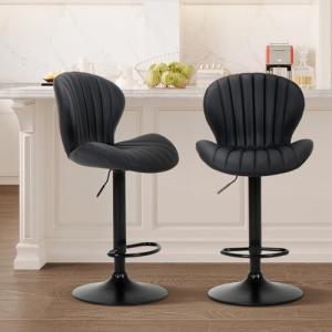 Modern Swivel Bar Stools Set of 2, Black