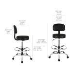 Adjustable Black Drafting Bar Stool with Wheels