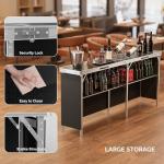 VINGLI 78" Mobile Bar Table with Two Shelves