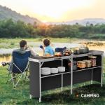 VINGLI 78" Mobile Bar Table with Two Shelves
