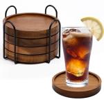 Wooden Drink Coaster Set with Holder - 4 Pcs