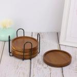 Wooden Drink Coaster Set with Holder - 4 Pcs