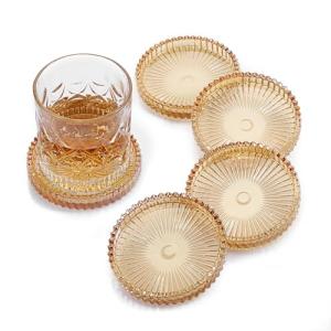 Amber Glass Coaster Set of 5 for Drinks