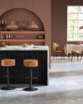 360° Swivel Bar Stool with Storage, Caramel Brown