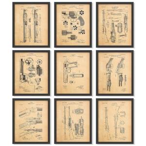 Vintage Gun Patent Prints Wall Art for Man Cave