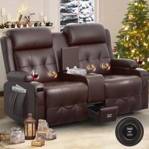 Massage Reclining Loveseat with Console and Cup Holders
