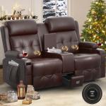 Massage Reclining Loveseat with Console and Cup Holders