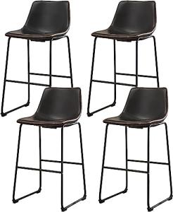 Set of 4 Modern Faux Leather Bar Stools