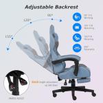 Ergonomic Blue Gaming Chair with Footrest and Support
