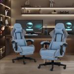 Ergonomic Blue Gaming Chair with Footrest and Support