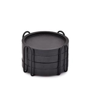 Round Wooden Drink Coasters Set with Holder