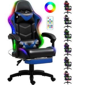 RGB Gaming Chair with Lumbar Massager and Footrest