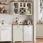 Wall-Mounted Coffee Bar Cabinet with Mini Fridge
