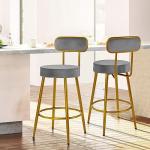 Set of 2 Grey Velvet Bar Stools with Backrest