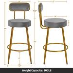 Set of 2 Grey Velvet Bar Stools with Backrest