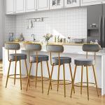 Set of 2 Grey Velvet Bar Stools with Backrest