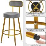 Set of 2 Grey Velvet Bar Stools with Backrest