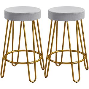 Velvet Round Bar Stools Set of 2 - Gray